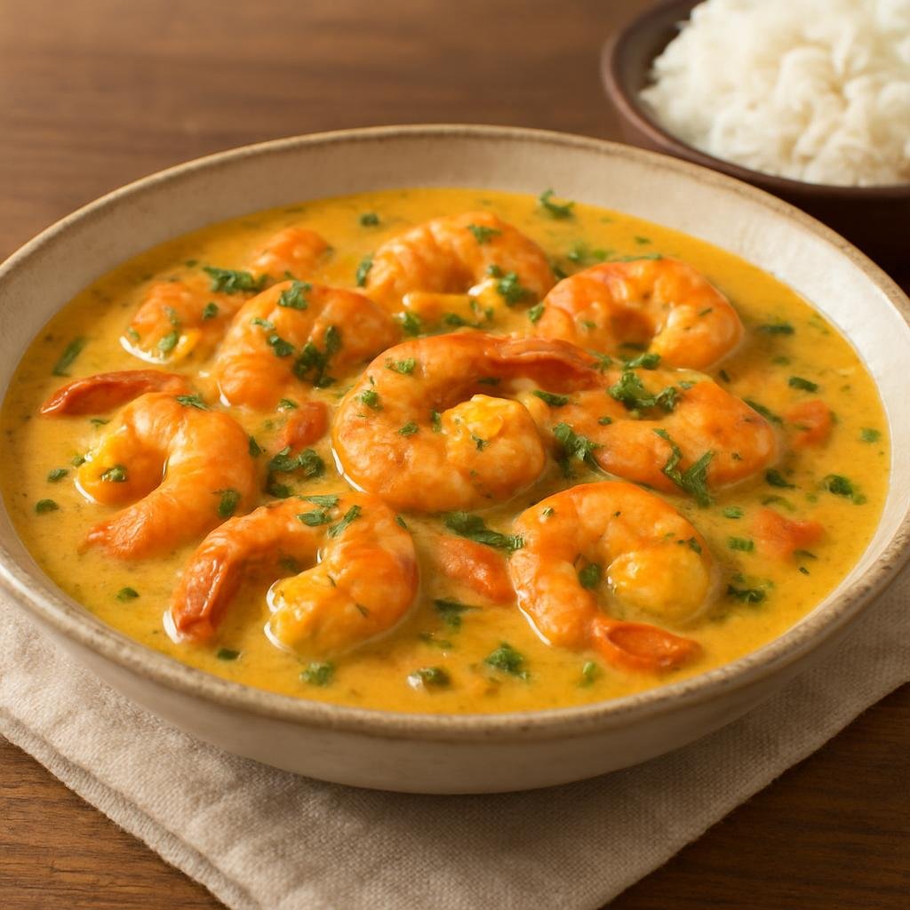 Entree: Colombia – Pacific Coast – Encocado de Camarones (Shrimp simmered in a savory coconut milk sauce with Pacific coastal flavors) recipe