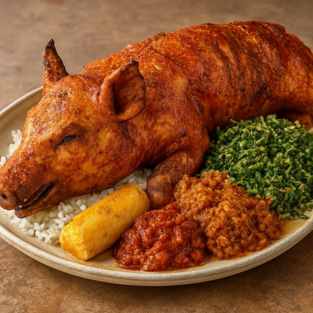 Entree: Indonesia – Flores & Timor – Babi Guling Flores (Whole roasted pig seasoned with a turmeric-galangal coconut spice paste, a ceremonial roast from Flores and Timor) recipe