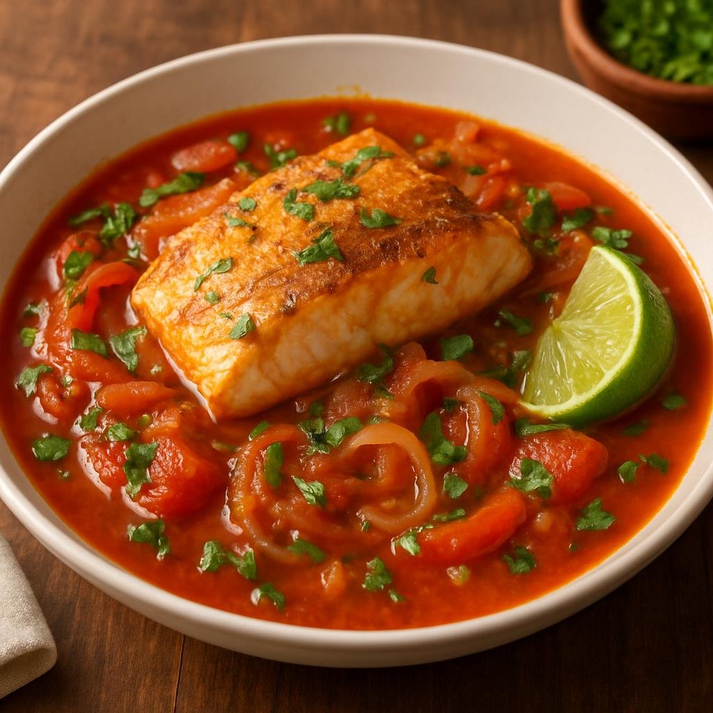 Entree: Colombia – Pacific Coast – Sudado de Pescado (Pacific coastal Colombian fish stew simmered with tomatoes, onions, lime, and cilantro) recipe