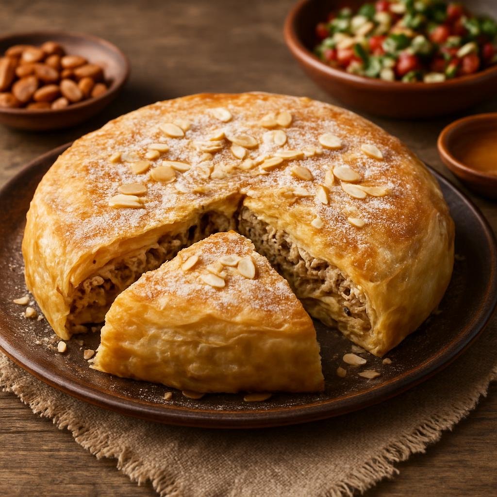 Entree: Morocco – Sahara & Southern Morocco – بسطيلة ➤ Bastīla (Sweet‑savory Moroccan layered pie of spiced pigeon or chicken with egg and almond filling wrapped in thin pastry) recipe