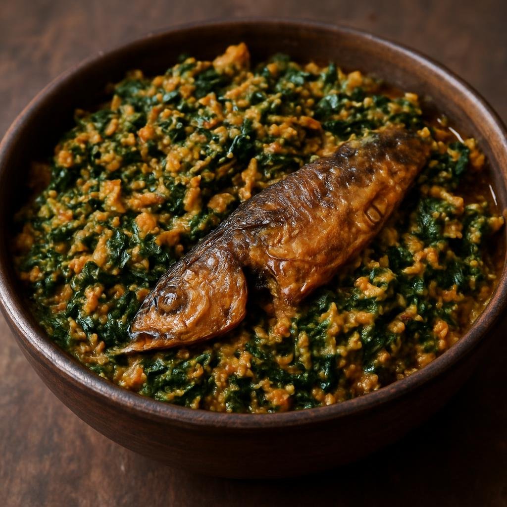 Entree: Nigeria – Niger Delta – Ekpang Nkukwo (Steamed grated cocoyam combined with leafy greens, palm oil, smoked fish, and local seasonings) recipe