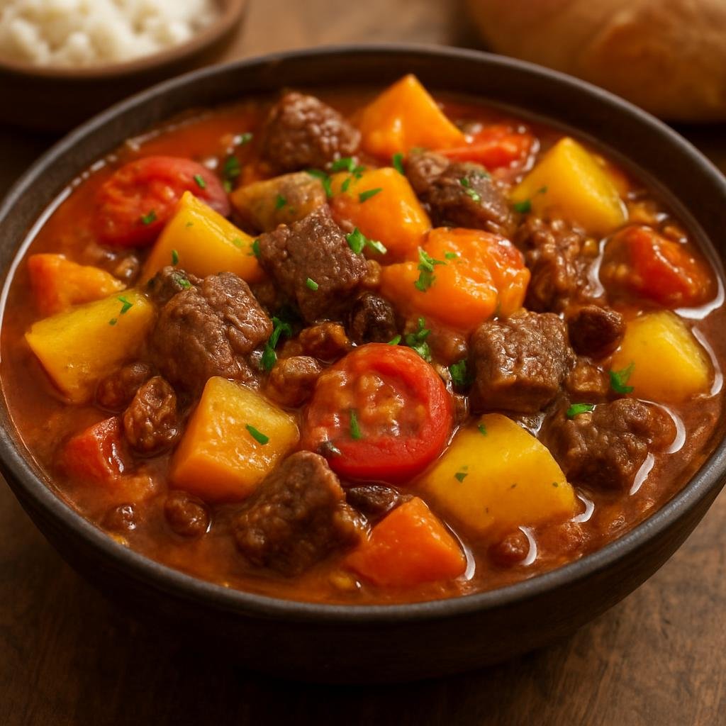 Entree: Argentina – Pampas – Carbonada (Hearty Argentine stew of beef, vegetables, and fruit often finished with pumpkin) recipe