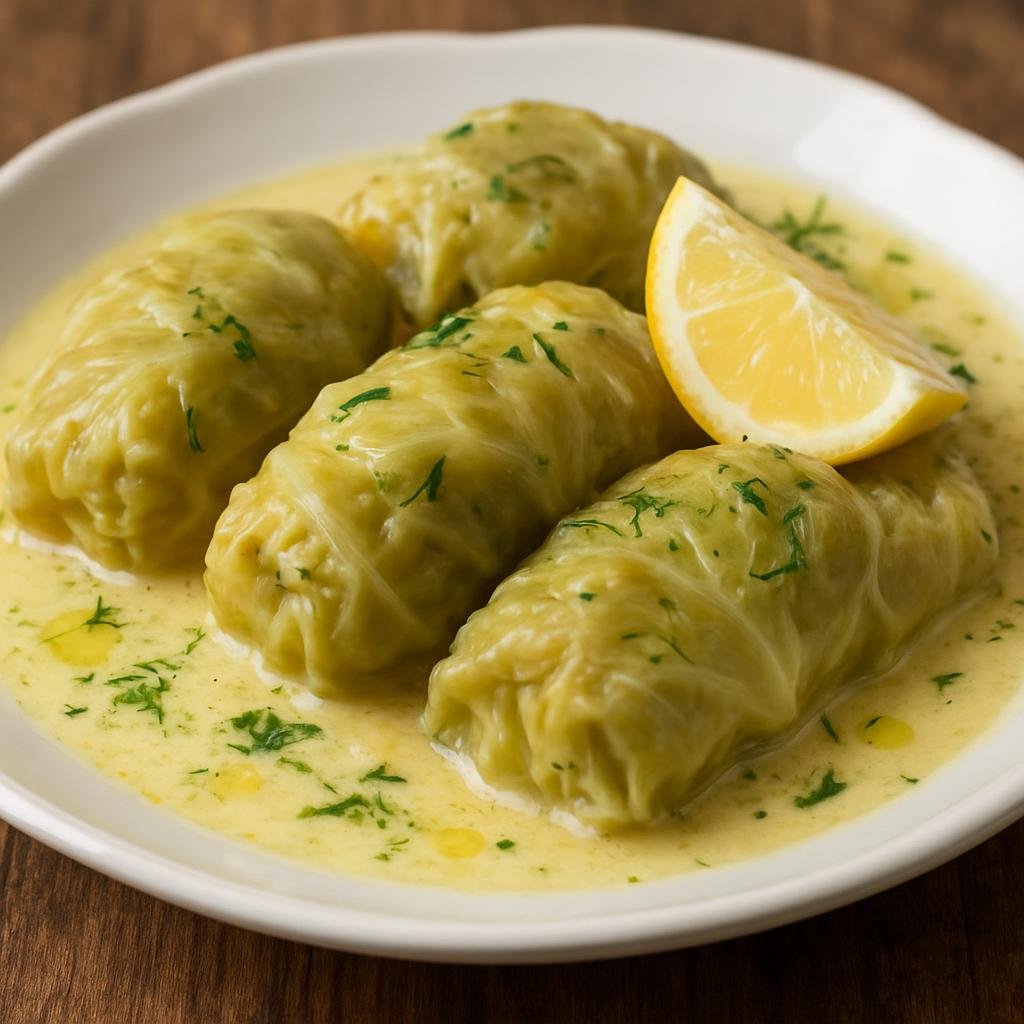 Entree: Greece – Peloponnese – Λαχανοντολμάδες ➤ Lachanondolmades (Cabbage leaves stuffed with seasoned rice and meat, simmered and finished with a lemon-egg sauce) recipe