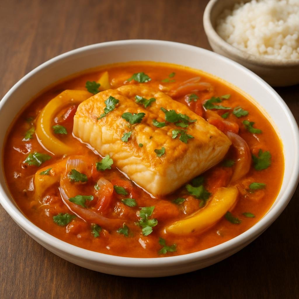 Entree: Peru – Northern Coast – Sudado de Pescado (Fish simmered in a fragrant tomato-onion broth with ají amarillo and cilantro) recipe