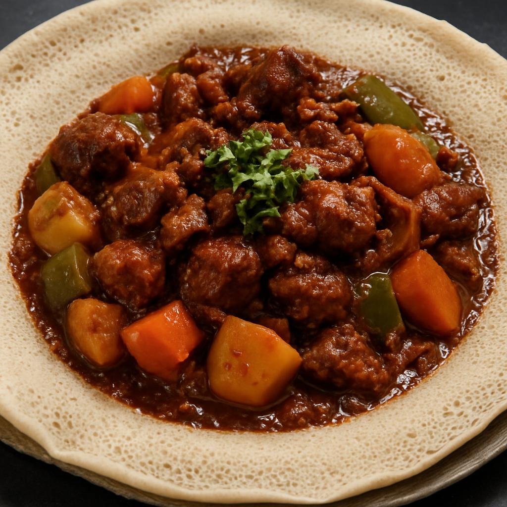 Entree: Ethiopia – Oromo – Marqaa (Hearty Oromo-style spiced stew of meat and vegetables served with injera) recipe