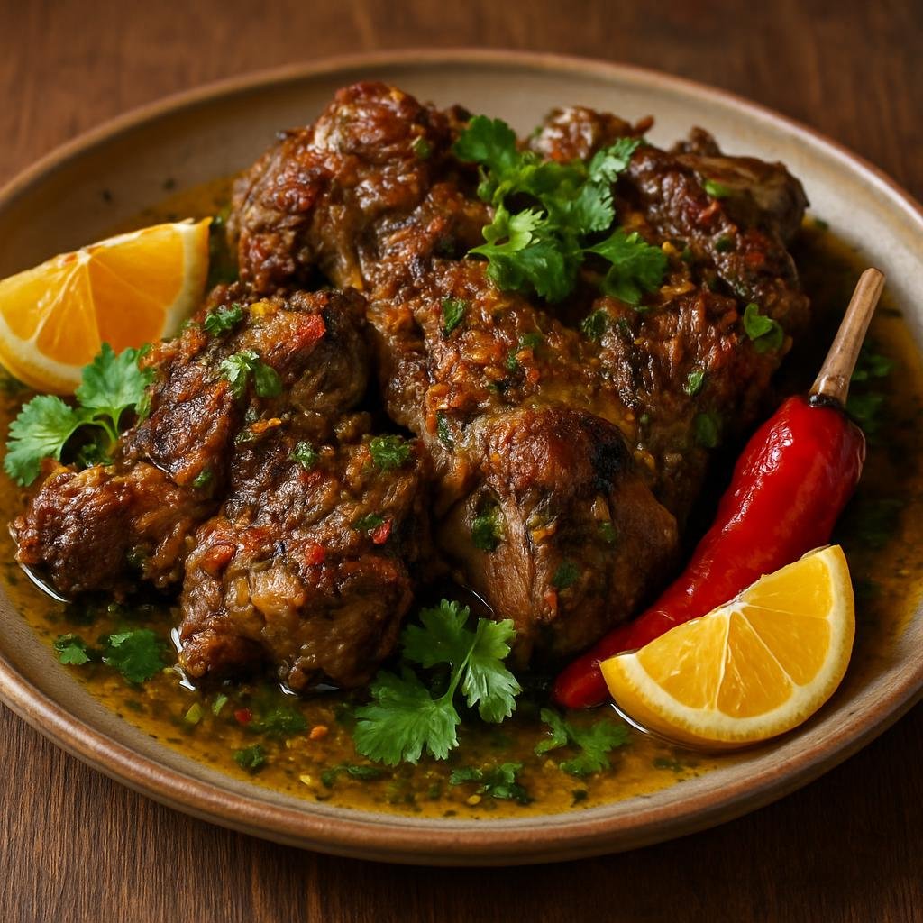 Entree: Peru – Northern Coast – Cabrito a la Norteña (Slow-roasted young goat prepared in the Northern Peruvian coastal style with citrus, aji and coastal herbs) recipe