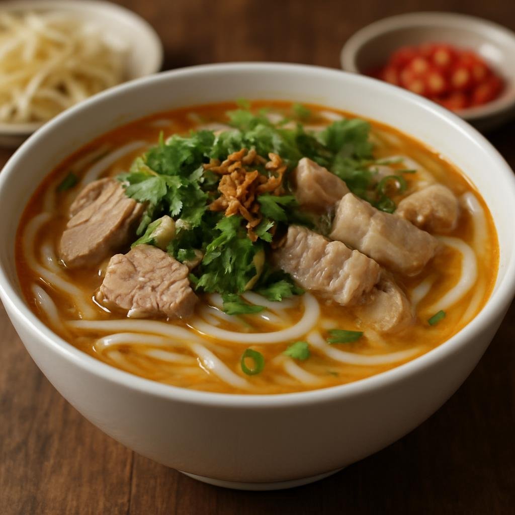 Entree: Vietnam – Southern Vietnam – Bánh Canh Trảng Bàng (Thick southern Vietnamese noodle soup with chewy tapioca-rice noodles, pork, and fresh herbs) recipe