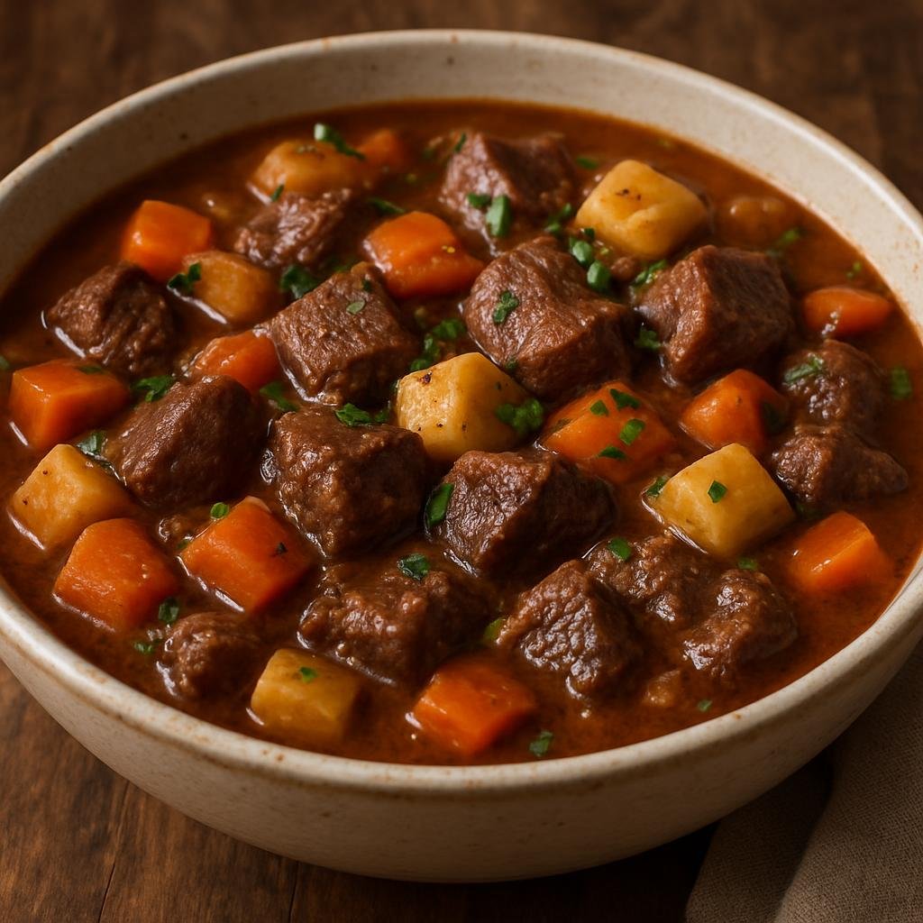 Entree: Canada – Ontario – Venison Stew (Hearty slow-simmered stew of venison and root vegetables in a rich aromatic broth) recipe