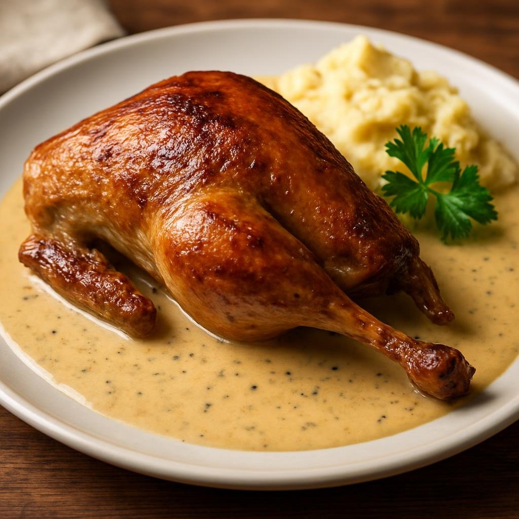Entree: United Kingdom – Scotland Highlands – Pheasant with Whisky Cream Sauce (Roasted pheasant served with a whisky-infused creamy pan sauce) recipe
