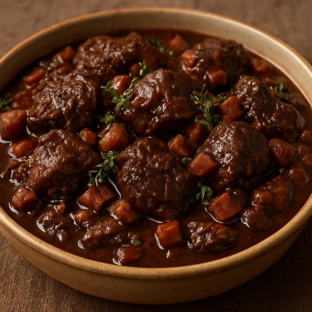 Entree: France – Corsica – Civet de Sanglier (Corsican wild boar stew braised in red wine with aromatic herbs and pancetta) recipe
