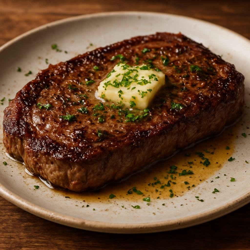 Entree: Canada – Prairies – Alberta Beef Steak (Pan-seared or grilled Alberta beef steak simply seasoned and finished with butter and herbs) recipe