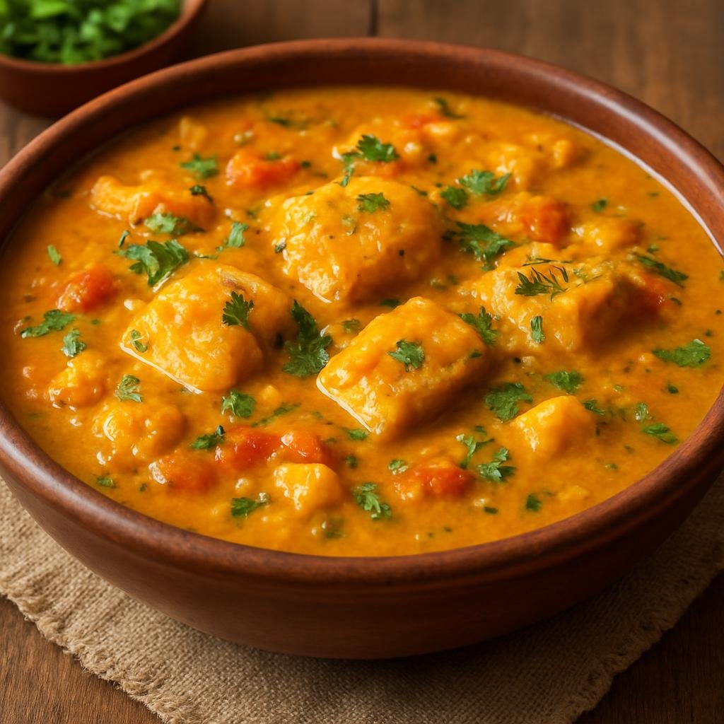 Entree: Brazil – Mato Grosso – Mojica de Pintado (Hearty Mato Grosso-style catfish stew thickened with cassava flour and scented with tomatoes, cilantro, and coconut milk) recipe