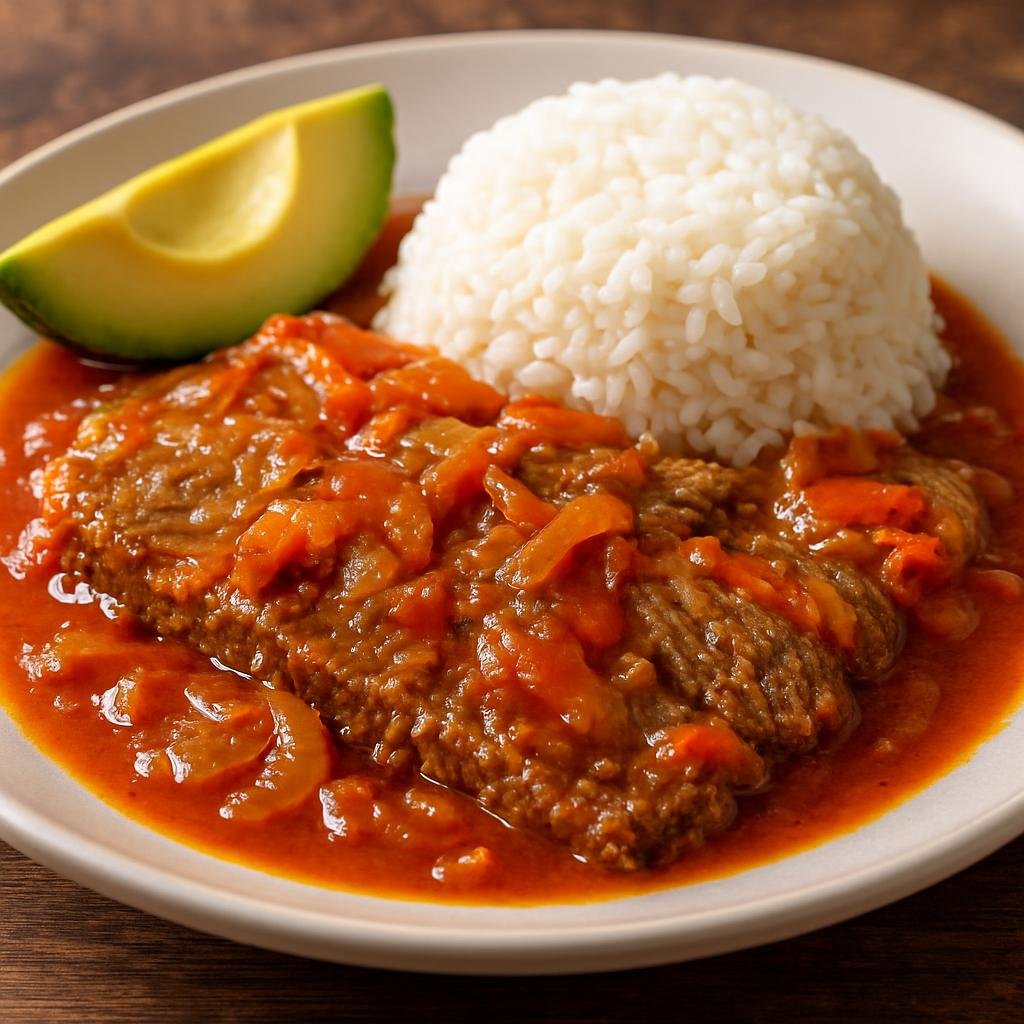 Entree: Colombia – Santander – Sobrebarriga a la Criolla (Flank steak braised in a tomato-onion creole sauce) recipe