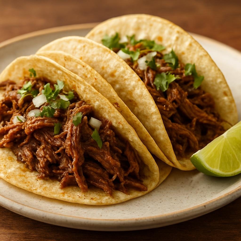 Entree: United States – Texas – Barbacoa Tacos (Soft corn tortillas filled with slow-braised, shredded seasoned beef) recipe