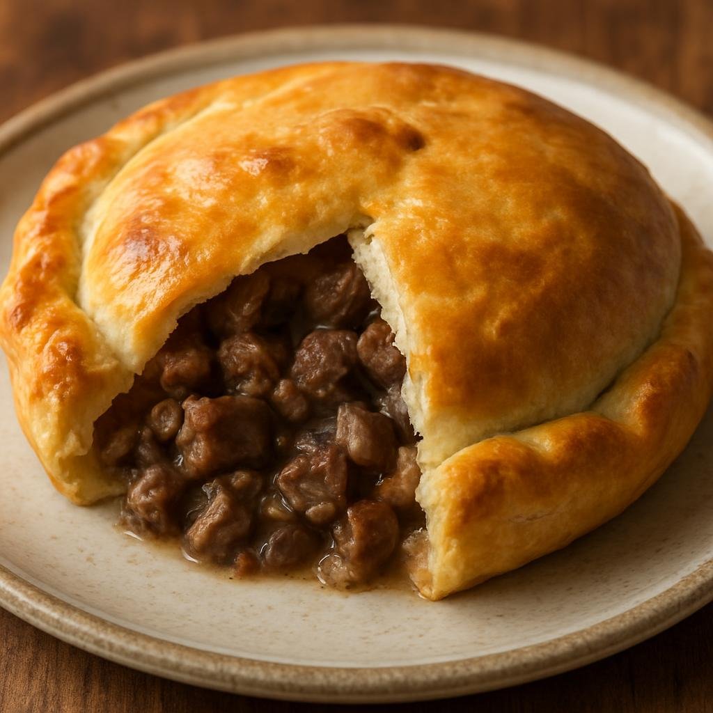 Entree: United Kingdom – Scotland Lowlands – Forfar Bridie (Individual savory meat pastry filled with seasoned diced beef and onion) recipe