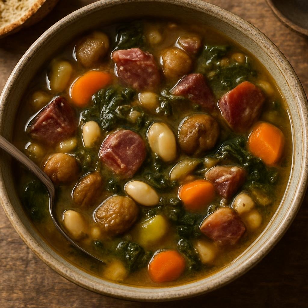 Entree: France – Corsica – Zuppa Corsa (Hearty Corsican vegetable and bean soup often enriched with chestnuts and cured pork) recipe