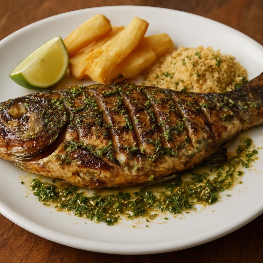 Entree: Brazil – Mato Grosso – Pintado na Brasa (Charcoal-grilled pintado catfish seasoned with regional Mato Grosso herbs and garlic) recipe