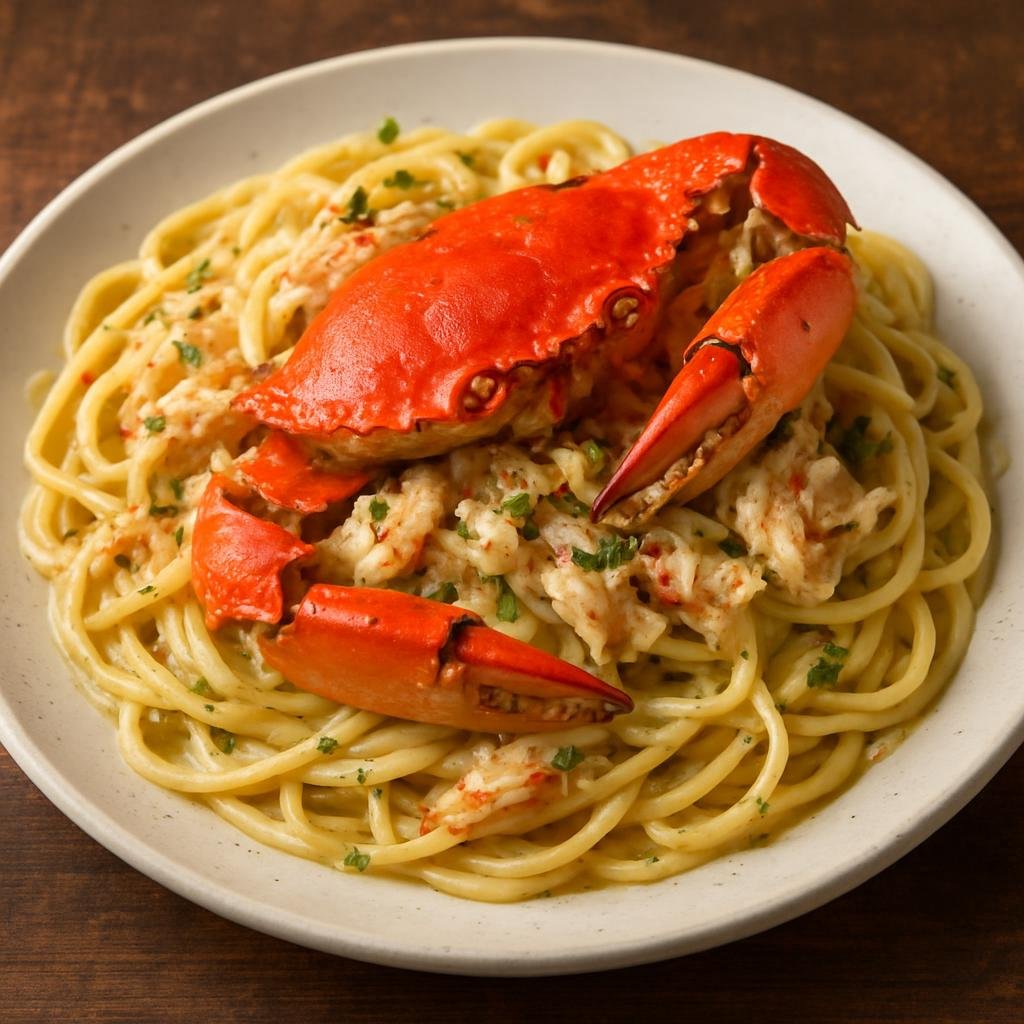 Entree: Australia – Western Australia – Mandurah Crab Linguine (Western Australian fresh crab linguine in a lemon-garlic sauce) recipe