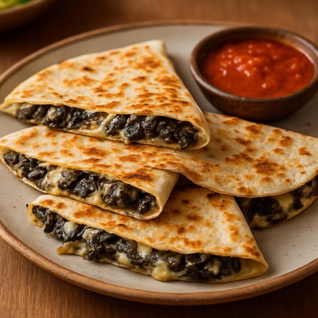 Entree: Mexico – Mexico City – Quesadillas de Huitlacoche (tortilla with corn fungus and cheese) recipe