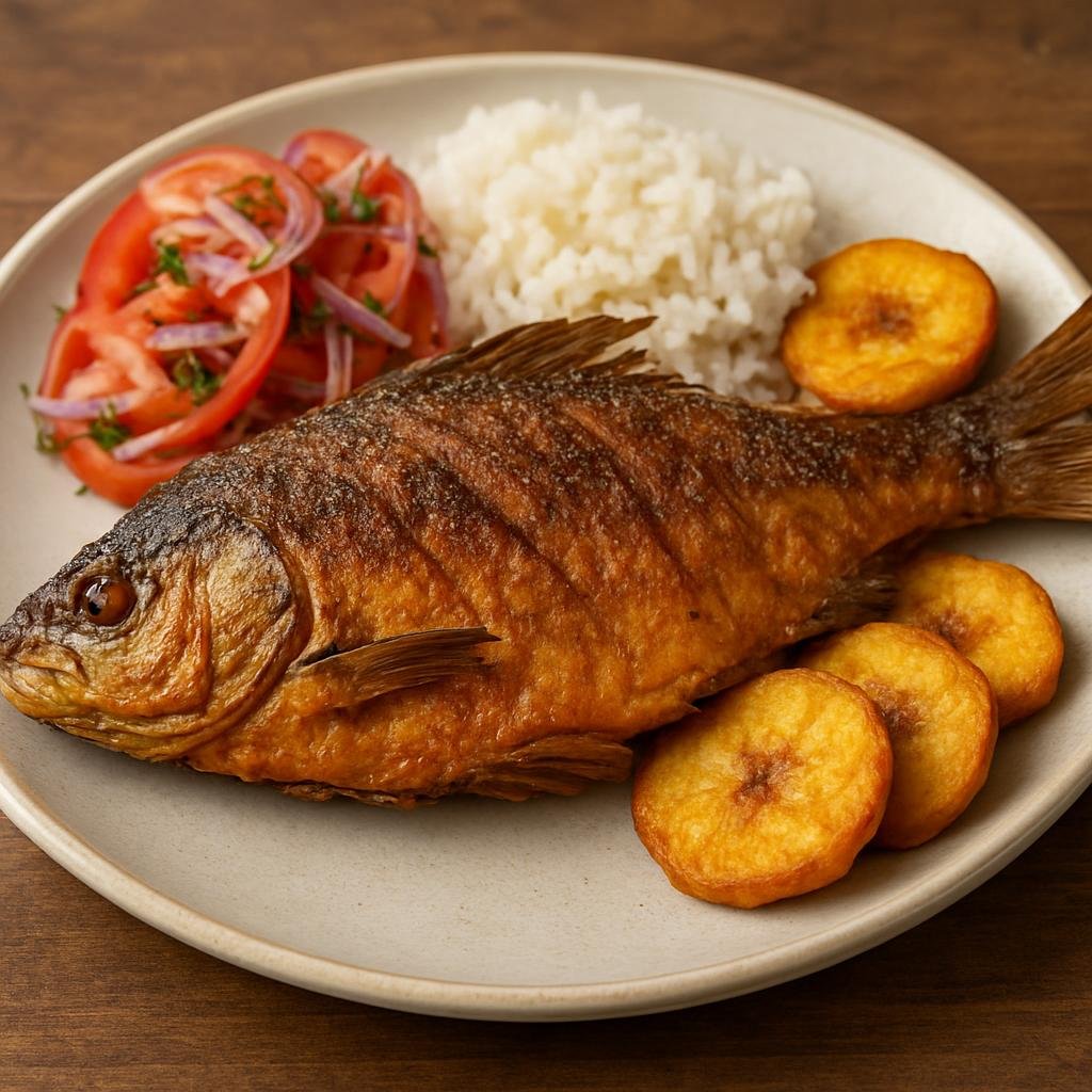 Entree: Colombia – Santander – Bocachico Frito (Whole fried bocachico river fish, seasoned and crisp-skinned) recipe