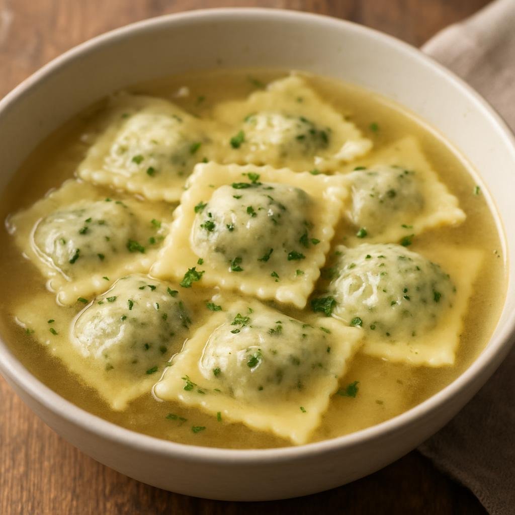 Entree: France – Dauphine – Ravioles du Royans (Tiny thin-walled cheese-and-herb filled pasta from the Royans region, typically served in broth or gratinéed with cream and cheese) recipe