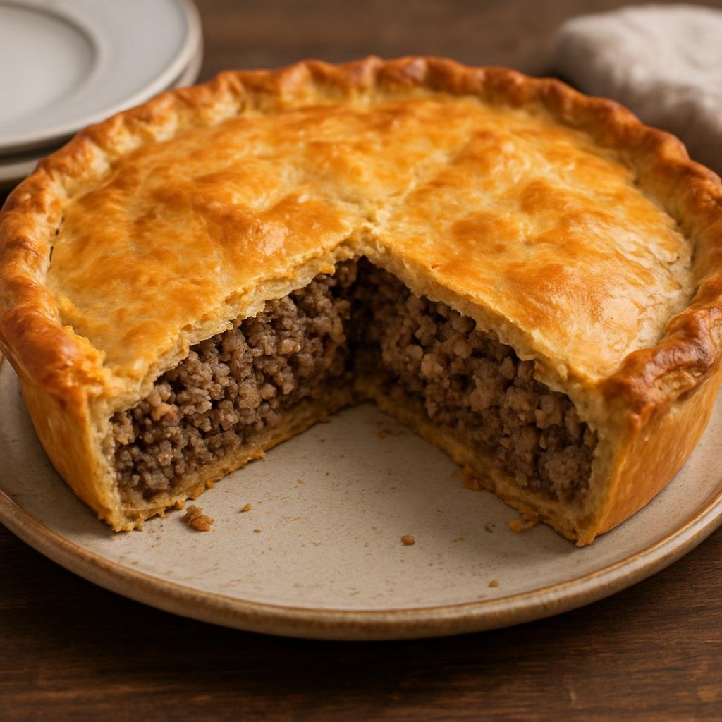 Entree: Canada – Quebec – Tourtière (Traditional Quebecois baked meat pie of seasoned ground pork and beef in a flaky pastry) recipe