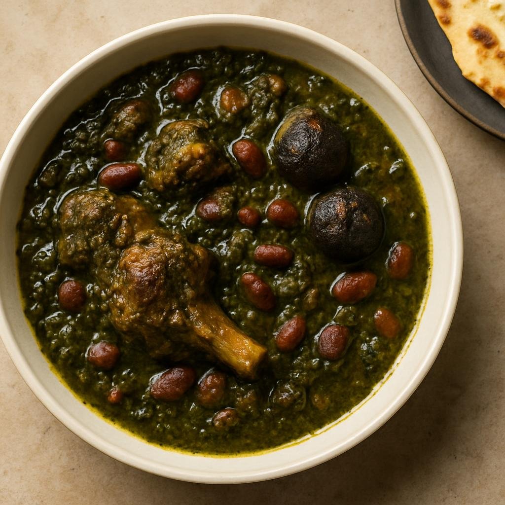Entree: Iran – Tehran & Central Iran – قورمه‌سبزی ➤ Ghormeh Sabzi (Persian herb stew of braised lamb with kidney beans and dried limes) recipe
