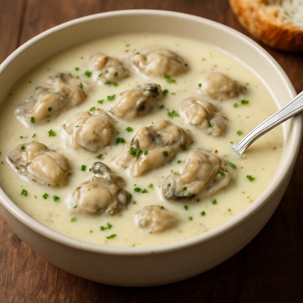 Entree: United States – Chesapeake Bay – Oyster Stew (Creamy savory soup of fresh oysters simmered in milk and butter) recipe