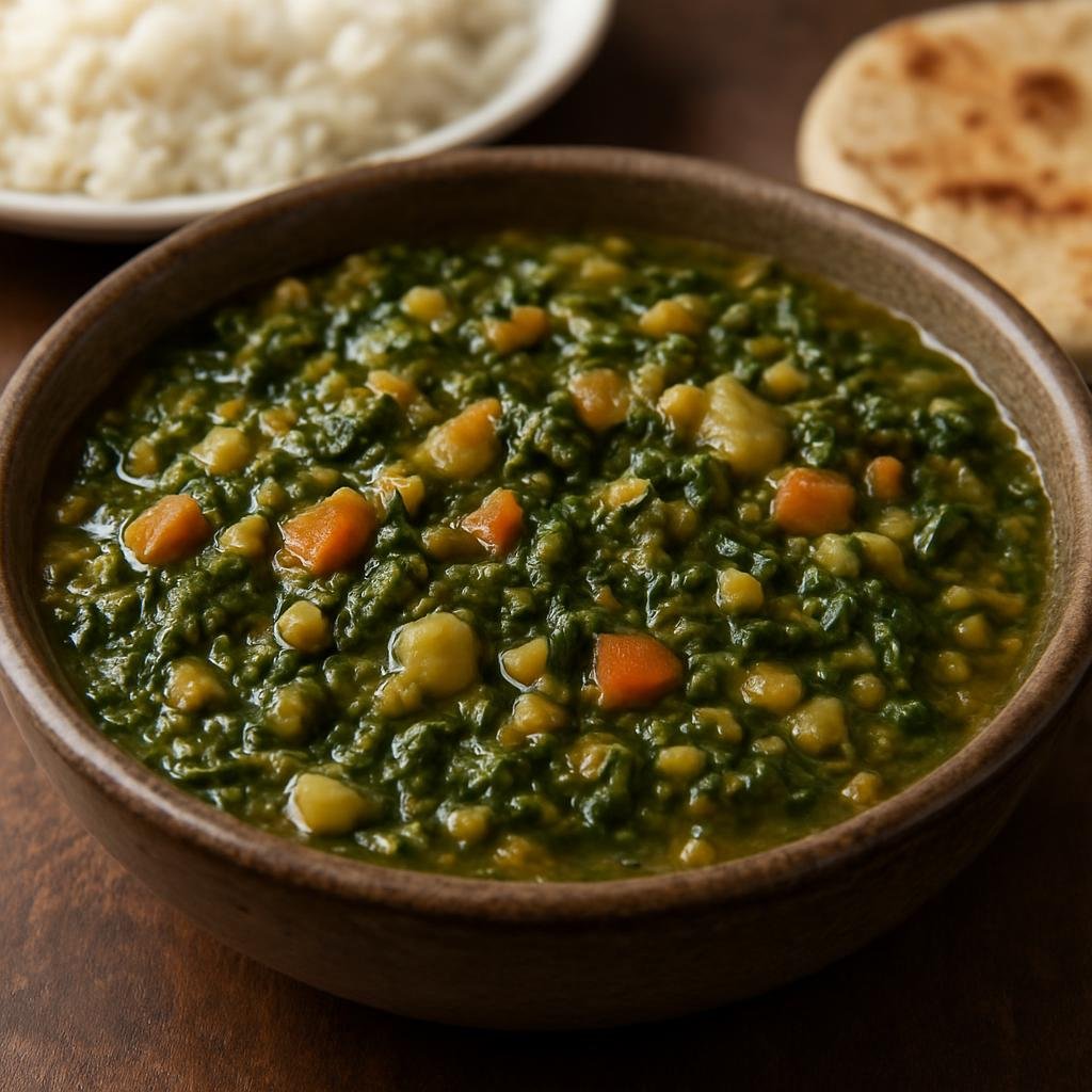 Entree: Pakistan – Sindh – سائی بھاجی ➤ Sā'ī Bhājī (A hearty Sindhi one-pot stew of spinach, lentil, and mixed vegetables served with rice or flatbread) recipe