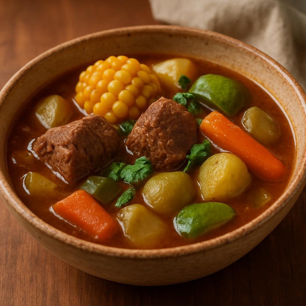 Entree: Mexico – Michoacan – Mole de Olla (Hearty Mexican beef-and-vegetable stew simmered in a mildly spiced chile-tomato broth) recipe