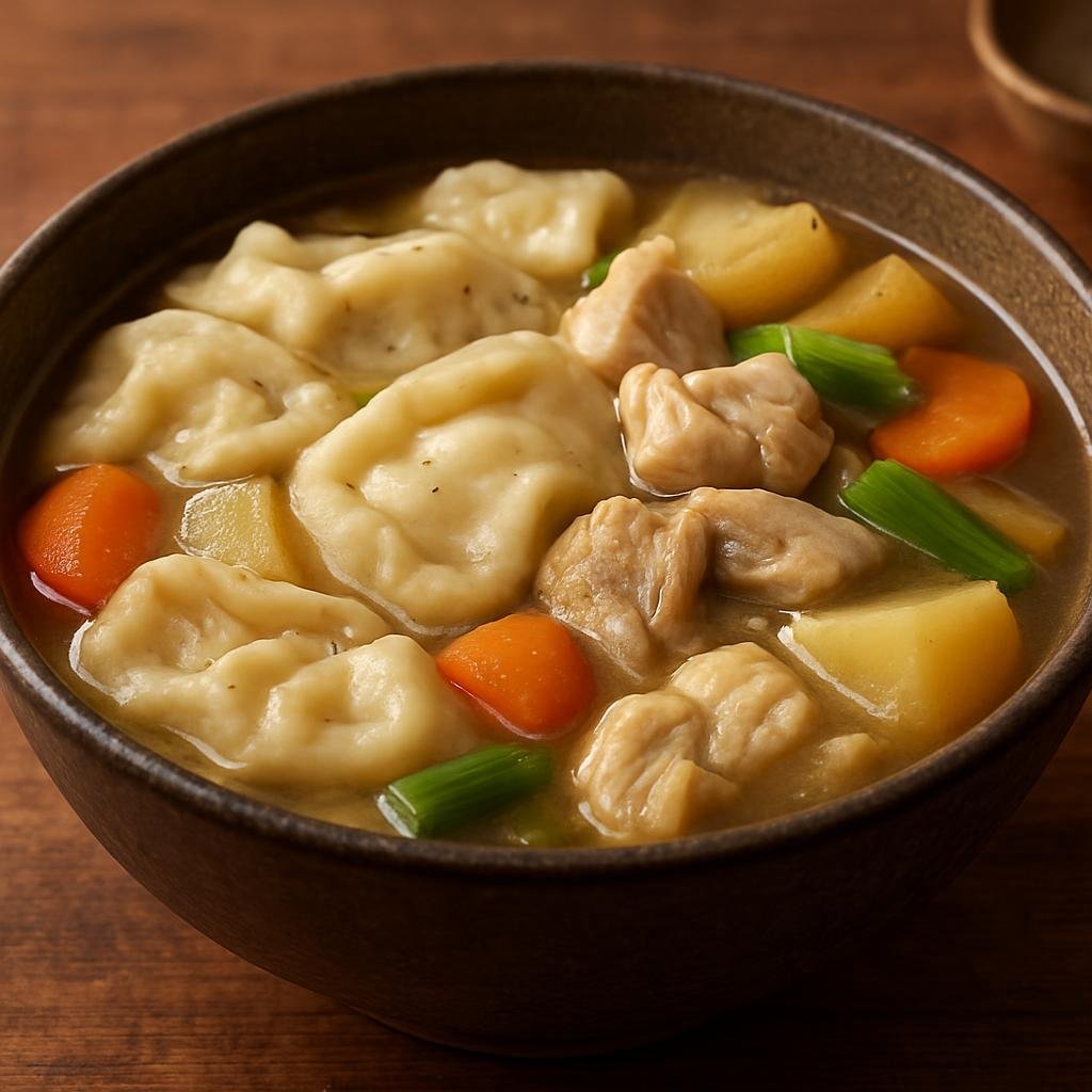 Entree: Japan – Tohoku – ひっつみ ➤ Hittsumi (Hand-pulled wheat-dough dumplings simmered in a hearty chicken and vegetable soup) recipe