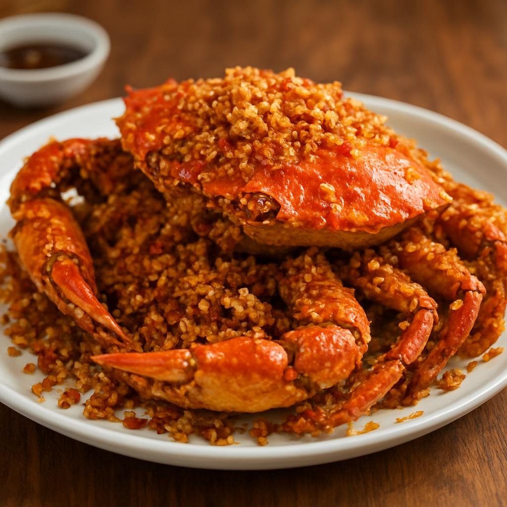 Entree: China – Hong Kong – 避風塘炒蟹 ➤ bei6 fung1 tong4 caau2 haai5 (Cantonese-style deep-fried crab tossed in a crunchy, garlicky, and mildly spicy coating) recipe