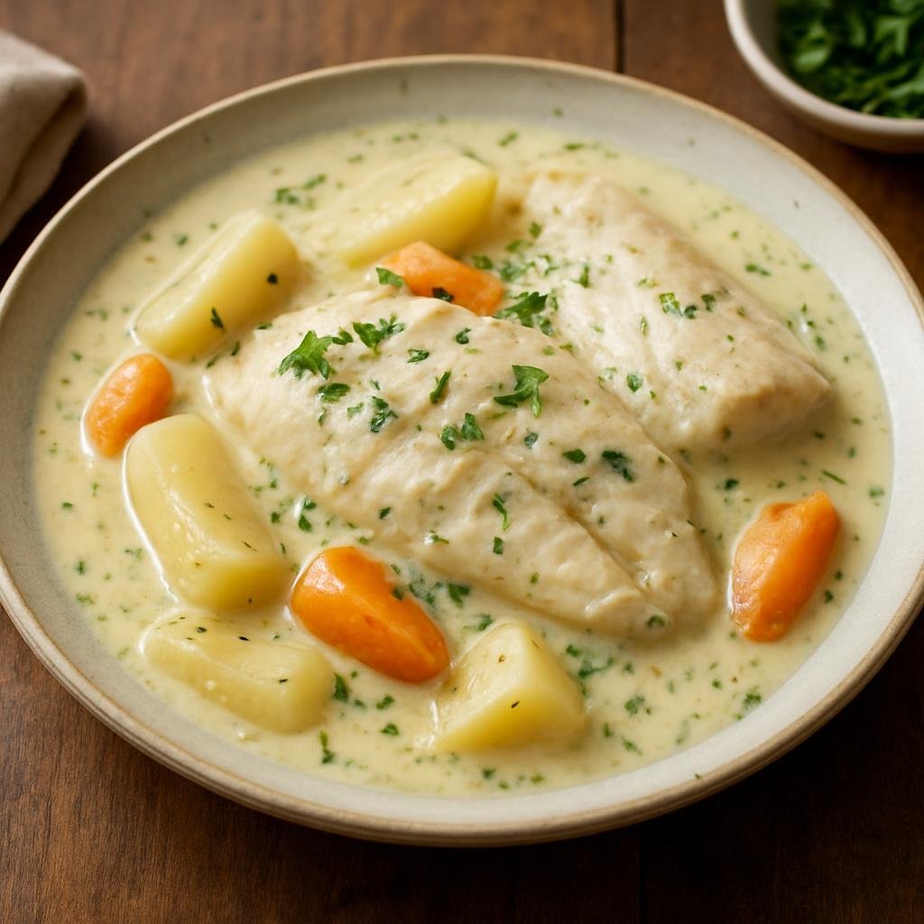 Entree: France – Dauphine – Pôchouse (Dauphiné-style poached freshwater fish in a wine, cream, and herb sauce) recipe