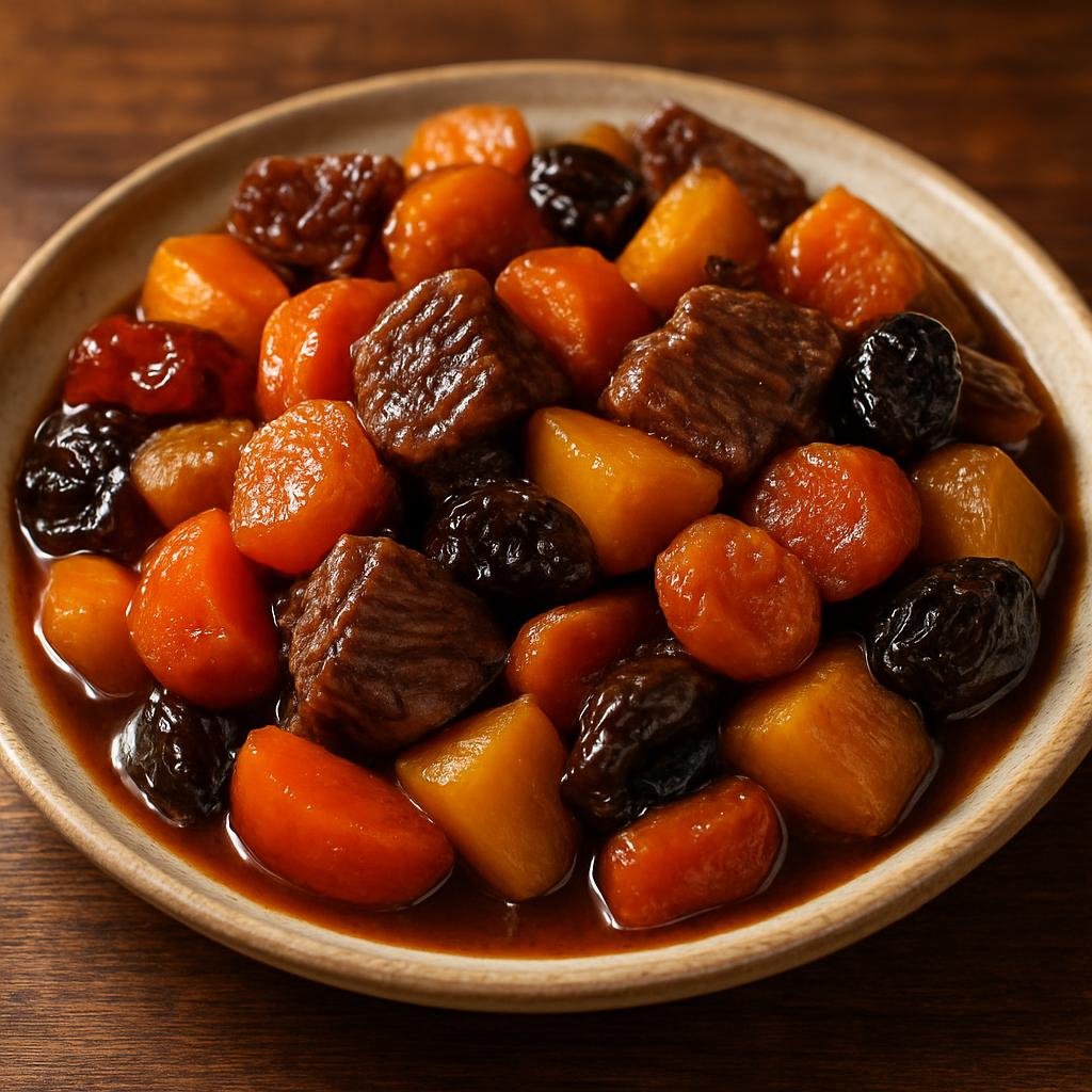 Entree: Russia – Russian Jewish Cuisine – צימעס ➤ tsimmes (Sweet braised root vegetables and fruit often cooked with beef brisket) recipe