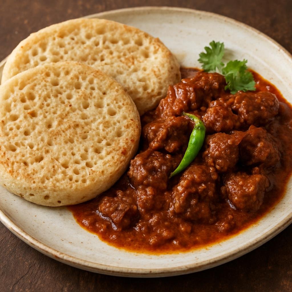 Entree: Ethiopia – Somali Ethiopian – Laxoox with Goat Stew (Spongy fermented flatbreads served with a richly spiced goat stew) recipe