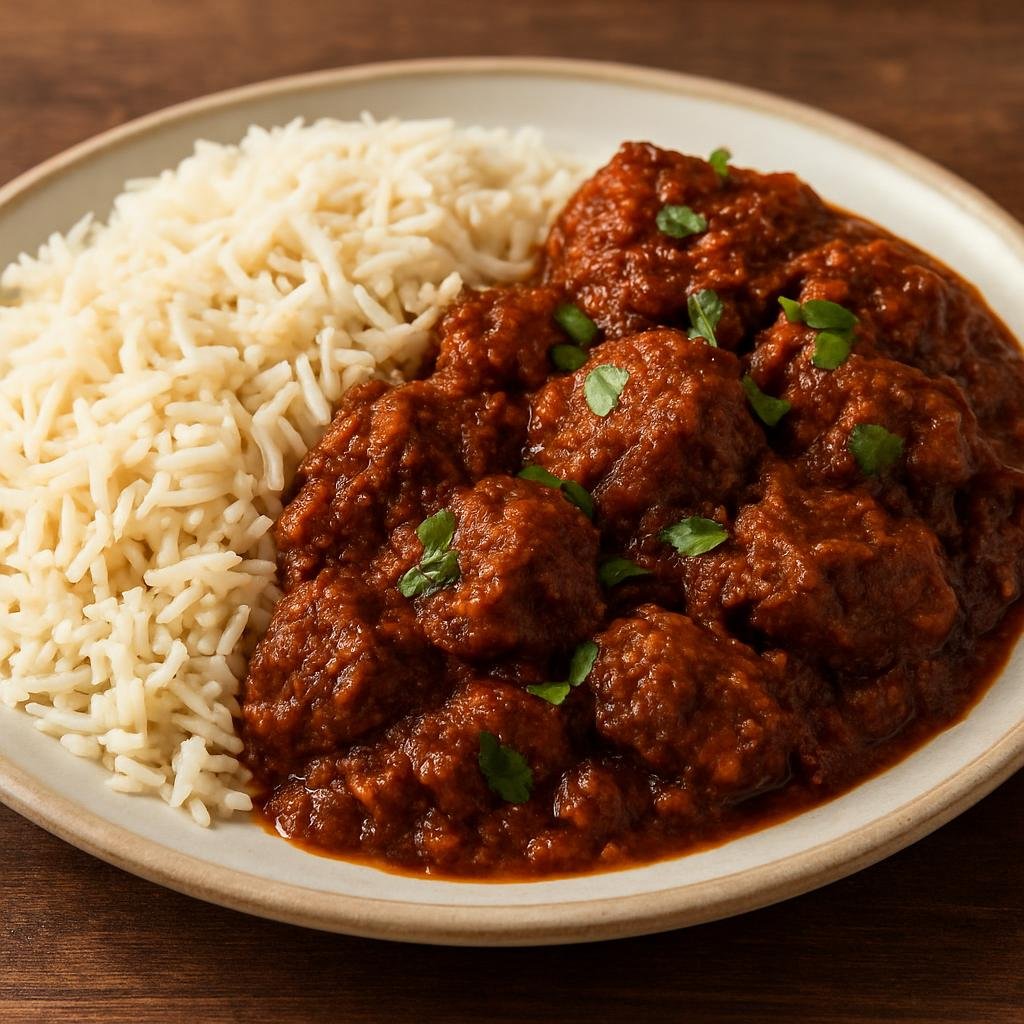 Entree: Ethiopia – Somali Ethiopian – Qado Somali (Somali-style spiced meat stew served with aromatic long-grain rice, typical of Somali-Ethiopian lunch cuisine) recipe