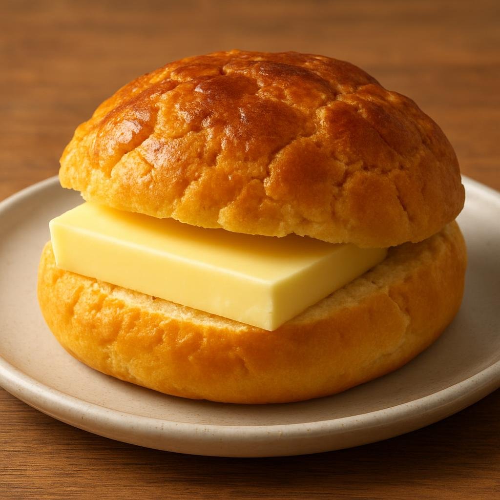 Entree: China – Hong Kong – 菠蘿油 ➤ bo1 lo4 jau4 (Hong Kong-style sweet milk bread bun with a crisp sugar crust, split and filled with a slab of cold butter) recipe