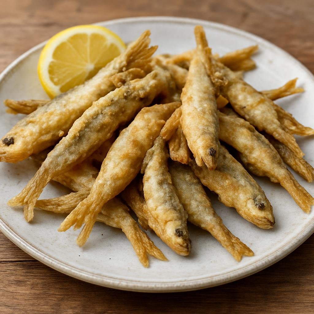 Entree: Italy – Lombardy – Frittura di Alborelle (Lombard-style lightly floured and deep-fried small freshwater fish served crisp) recipe