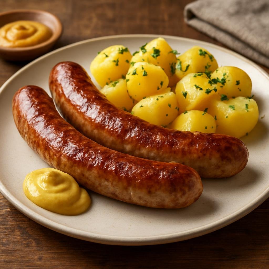 Entree: Germany – Saxony – Sächsische Bratwurst (Saxon coarse pork sausages traditionally browned and served with mustard and warm potatoes) recipe