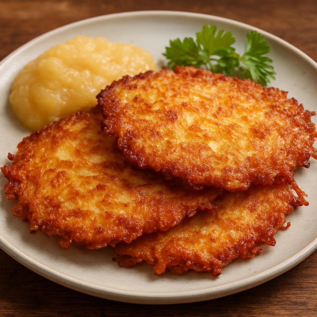 Entree: Germany – Saxony – Sächsischer Kartoffelpuffer (Saxon-style potato pancakes made from grated potatoes, onion, and egg, pan-fried until crisp) recipe