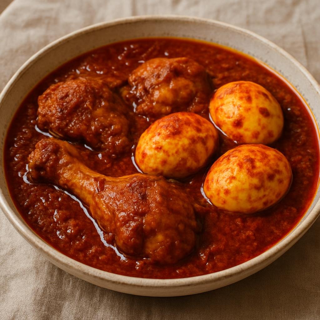 Entree: Ethiopia – Tigray – ዶሮ ወጥ ➤ Doro Wot (Spicy Ethiopian chicken stew simmered with berbere and hard-boiled eggs) recipe