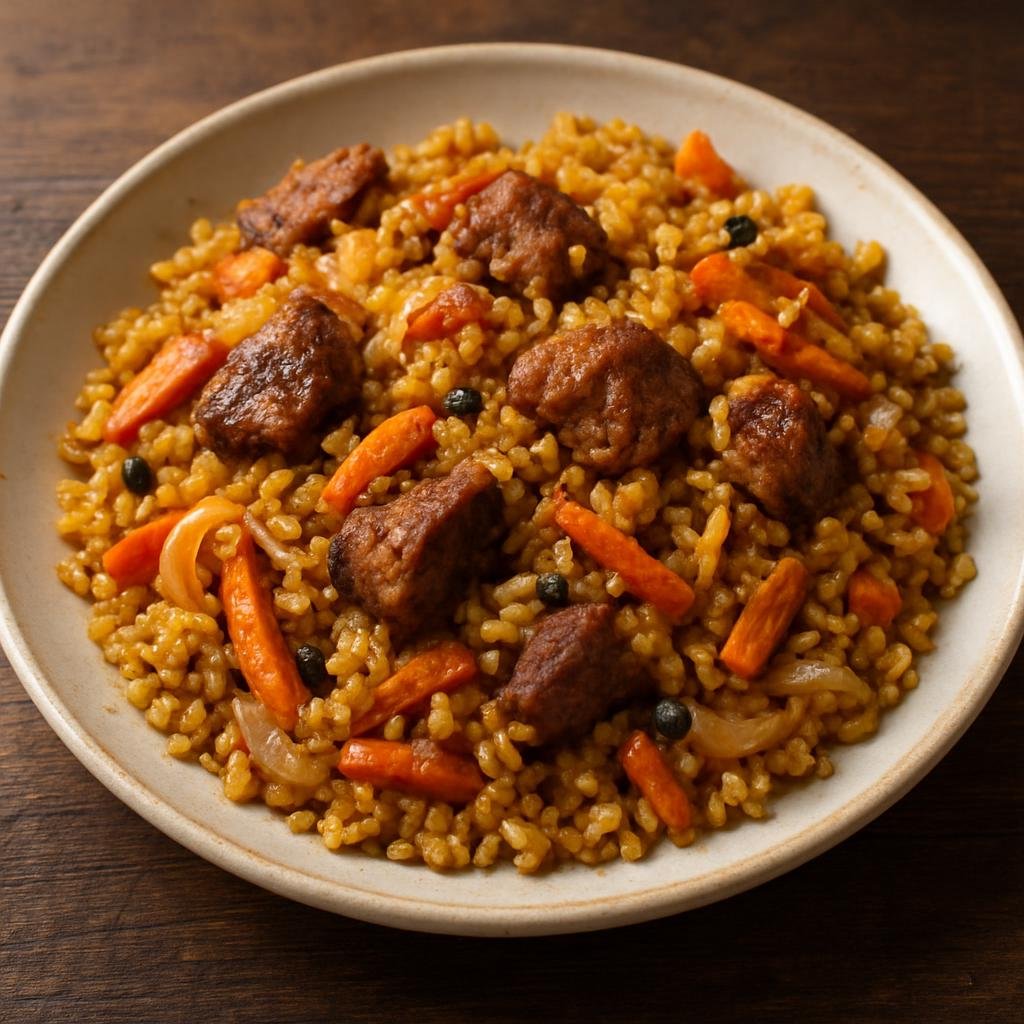 Entree: Russia – Southern Russia – Кавказский плов ➤ Kavkazskiy plov (Caucasian-style pilaf of rice cooked with lamb, carrots, onions, and warming spices) recipe