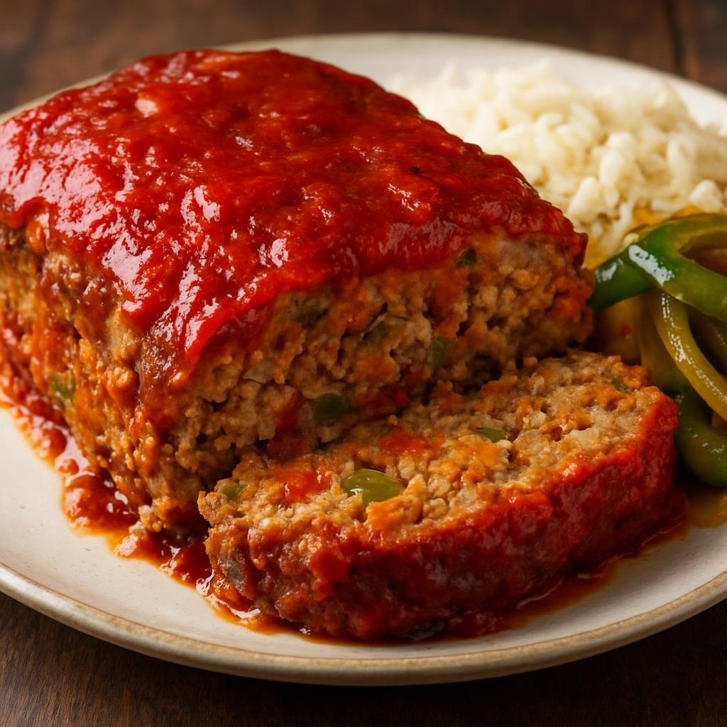 Entree: United States – Creole Louisiana – Creole Meatloaf (Savory baked meatloaf seasoned with Creole spices, bell pepper, onion, and tomato-based glaze) recipe