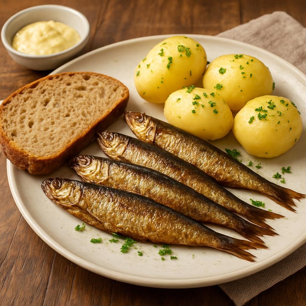 Entree: Germany – Schleswig-Holstein – Kieler Sprotten (Small smoked Baltic sprats from Kiel, typically served whole and warmed with bread or potatoes) recipe