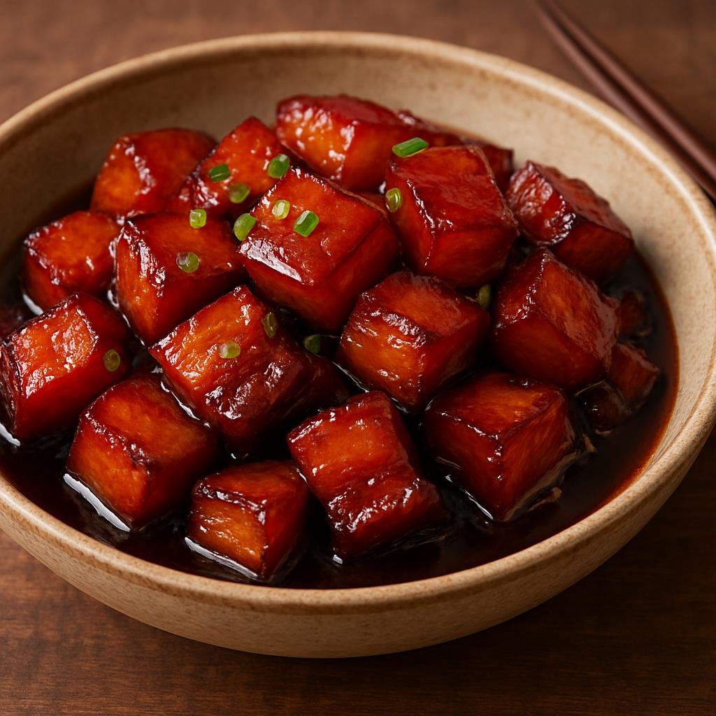 Entree: China – Hunan – 毛氏红烧肉 ➤ Máo shì hóngshāo ròu (Cubed pork belly slowly braised in a caramelized soy-sugar sauce until meltingly tender) recipe
