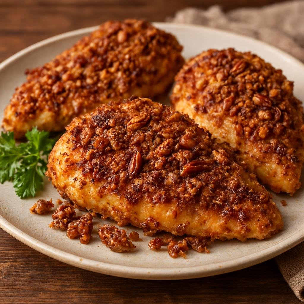 Entree: United States – Deep South – Pecan-Crusted Chicken (Chicken breasts coated in a crunchy pecan crust and pan-seared or baked, a Southern-style preparation) recipe