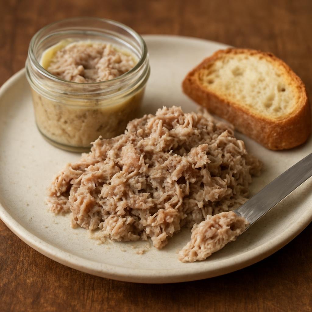 Entree: France – Gascony – Rillettes de Canard (Slow-cooked shredded duck preserved in fat, served as a spread) recipe