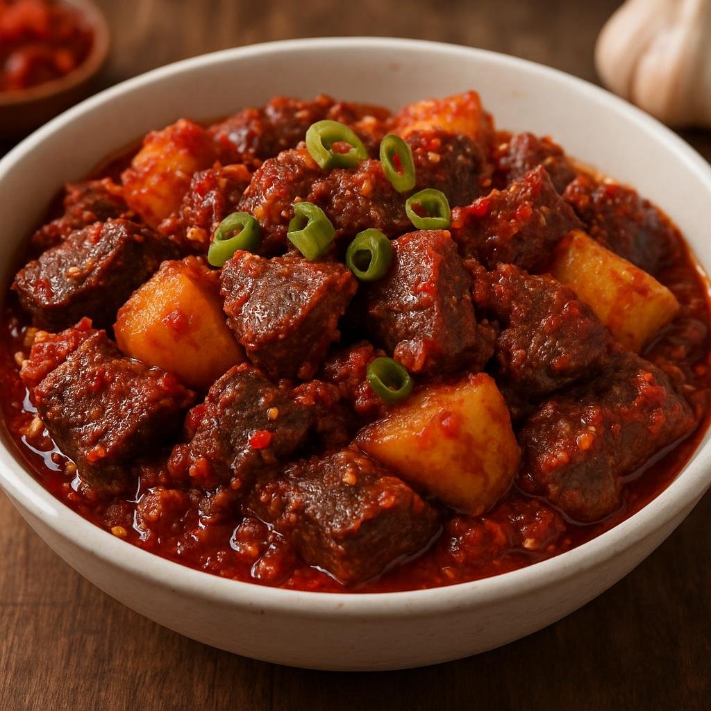 Entree: Indonesia – Kalimantan – Sambal Goreng Hati (Spicy fried beef liver cooked in sambal chili paste with aromatics and potatoes) recipe