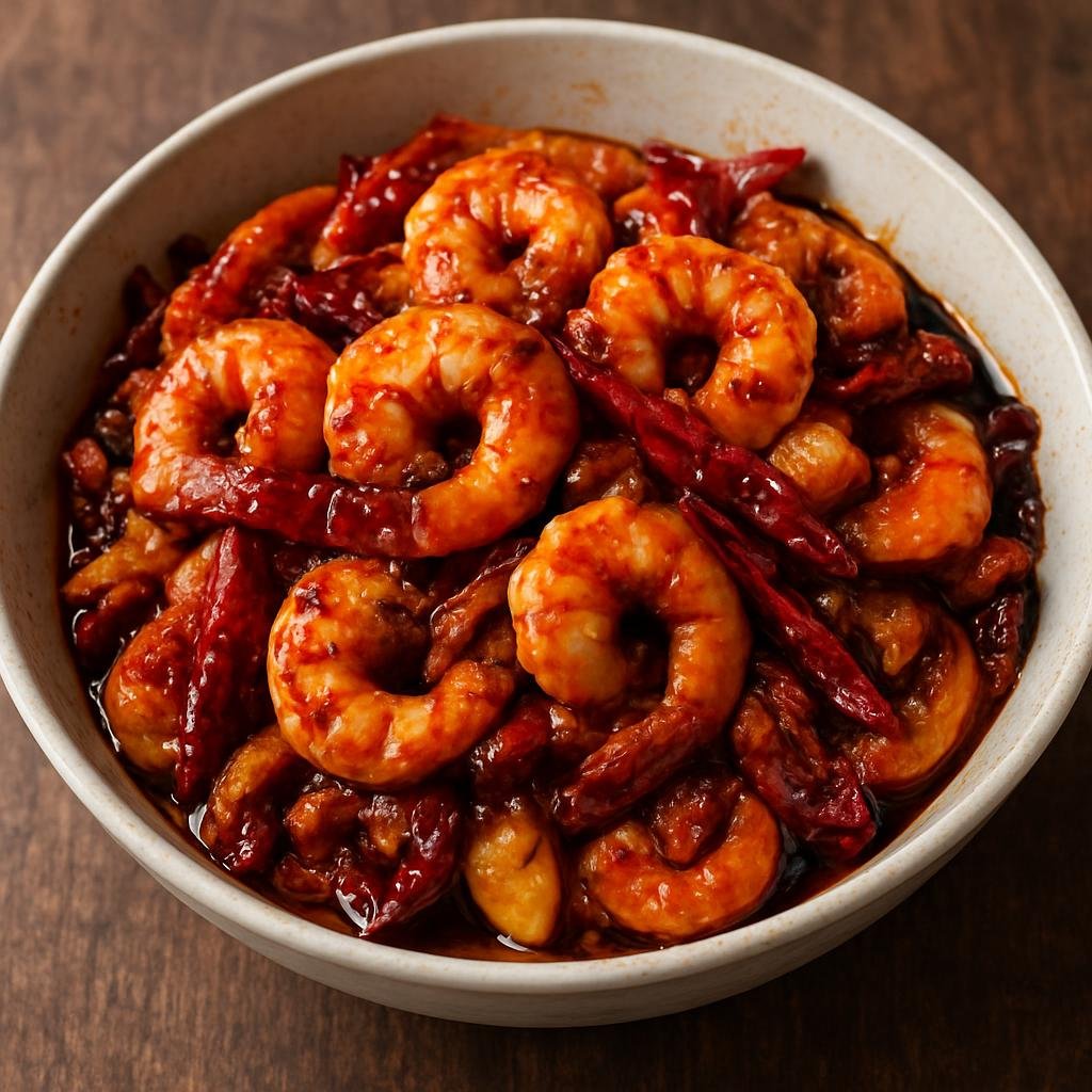Entree: China – Hunan – 湖南炒虾 ➤ Hunan chao xia (Wok-tossed shrimp stir-fried with Hunan chilies, fermented bean paste, garlic, and ginger for a bold, spicy-sour flavor) recipe