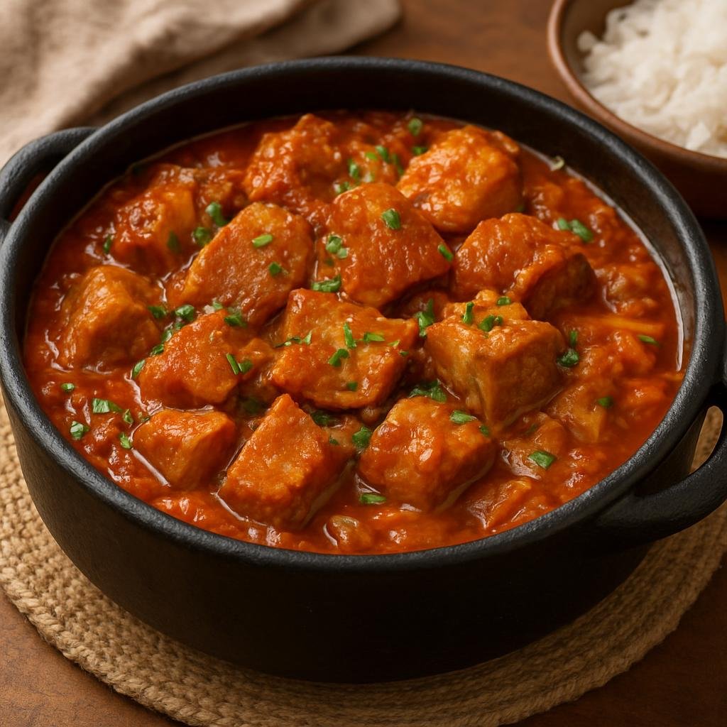 Entree: Brazil – Parana – Porco no Tacho (Paraná-style braised pork cooked in a rich tomato-onion pot with regional aromatics) recipe